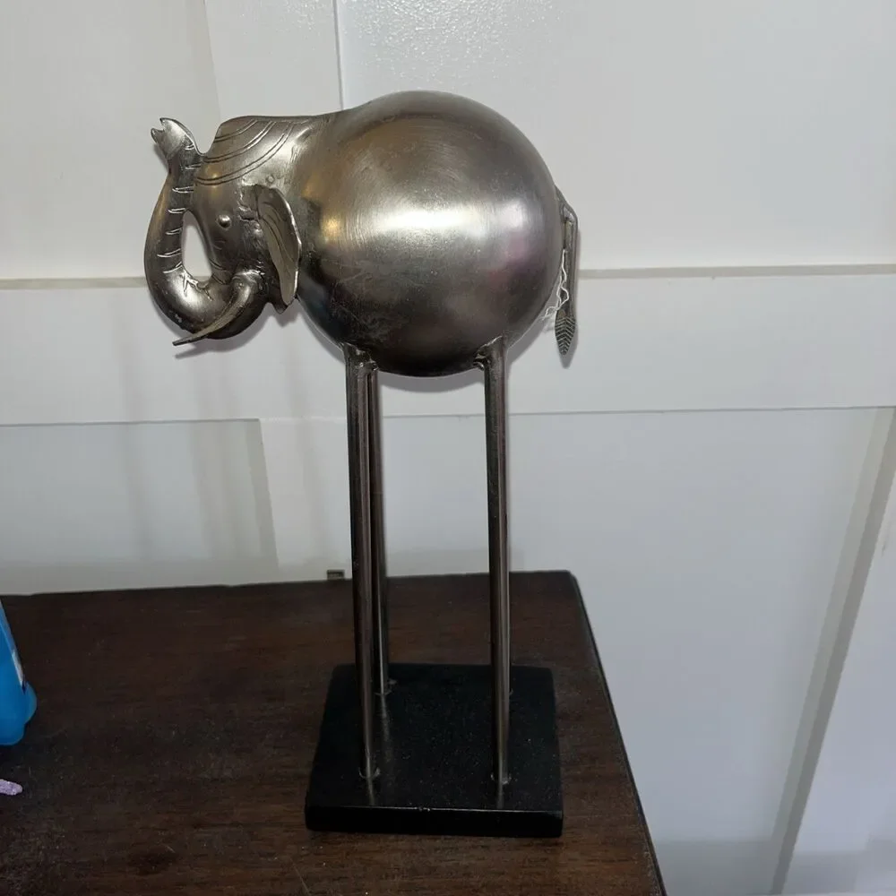 PIER 1 Metal Elephant Sculpture Stainless Steel Decor 12” Dali Streched leg Form